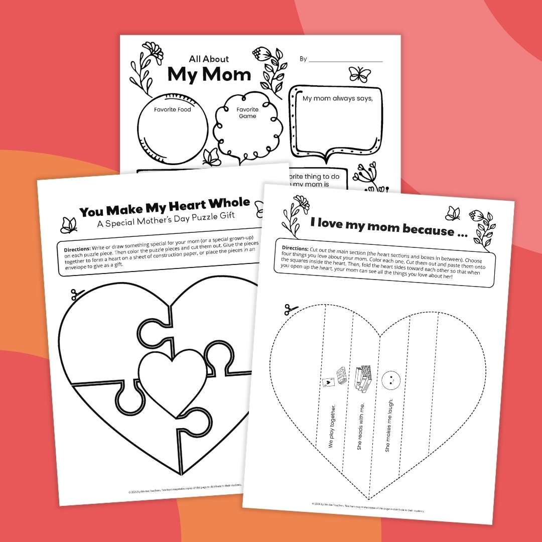 Mother’s Day Questionnaire an image of three printables for Mother's Day