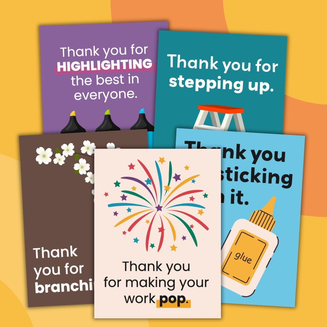 an image of various printable thank you cards from teachers to students examples