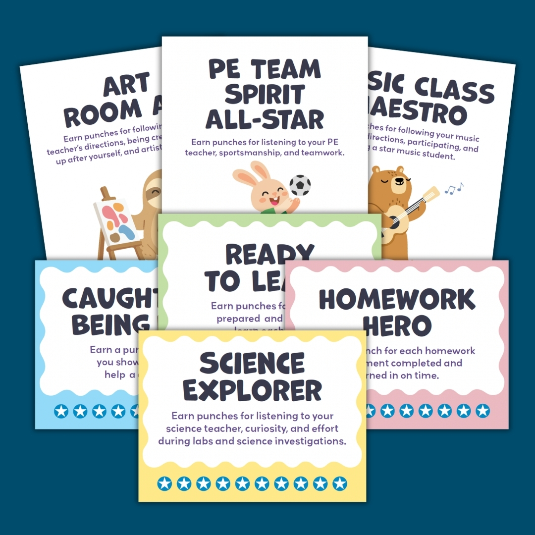 Motivational Punch Cards an image of various motivational punch cards for students