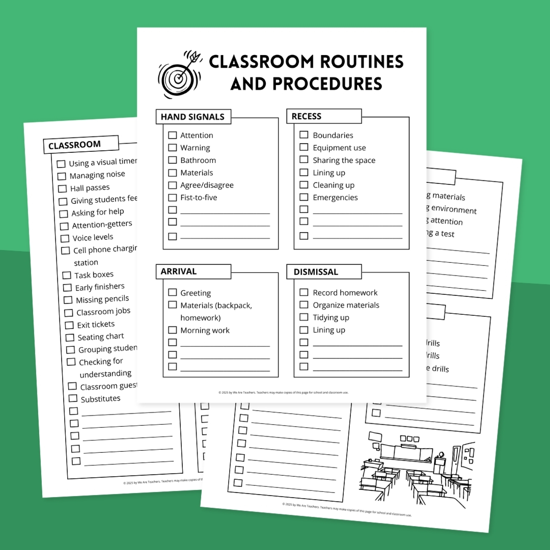 Classroom Procedures and Routines Checklists Promo Collage of printable classroom procedures and routines checklists.