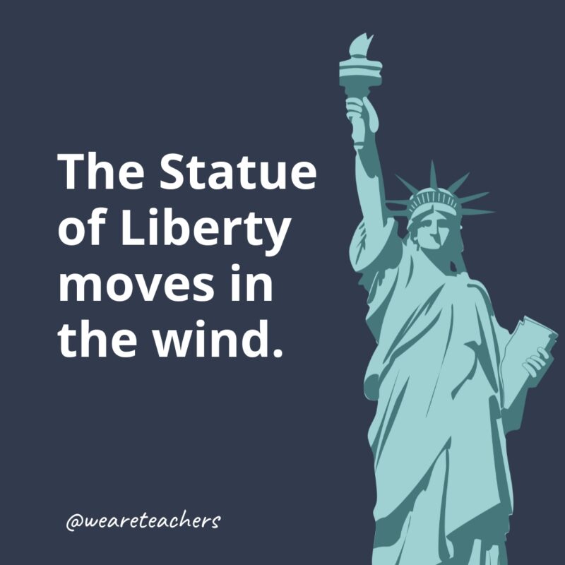 The Statue of Liberty moves in the wind.