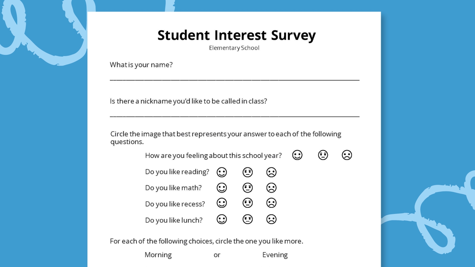 Image of the elementary level student interest survey