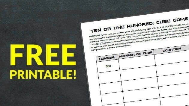 Printable sheet for cube classroom games.