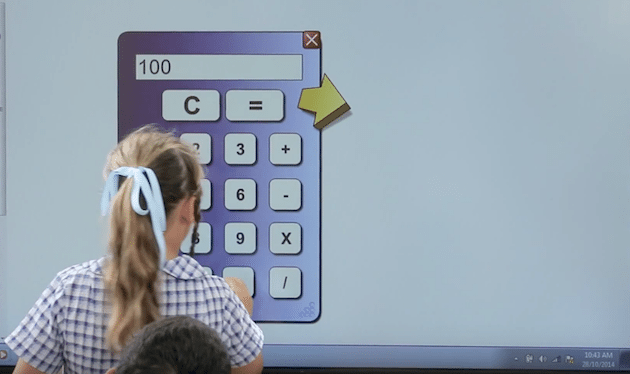 Teacher using calculator on screen