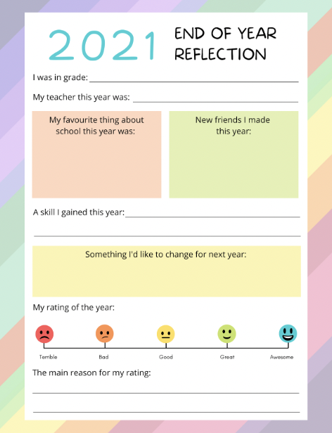 2021 end of year reflection sheet- Canva for Education