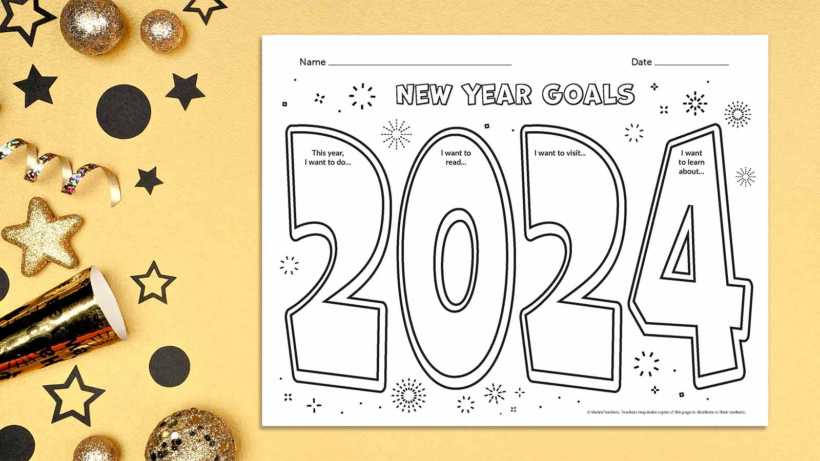 Happy New Year 2024 Banner, Classroom Resources