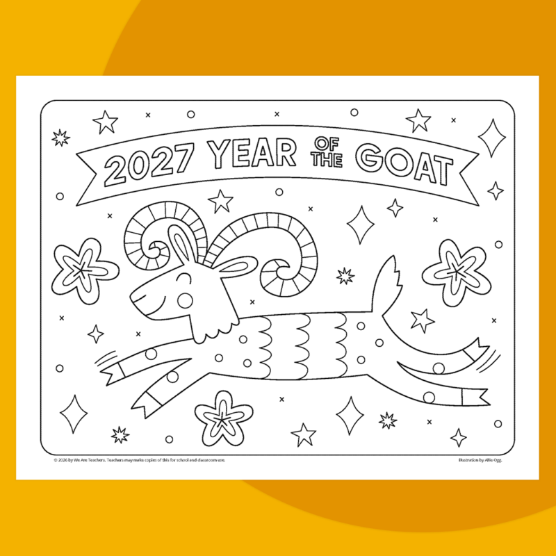 Lunar New Year Coloring Page 2024 Image of the 2027 Lunary New Year coloring page of a goat.