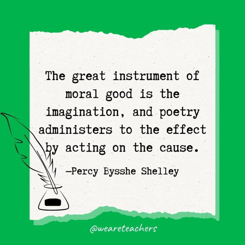 The great instrument of moral good is the imagination, and poetry administers to the effect by acting on the cause. —Percy Bysshe Shelley- poetry quotes