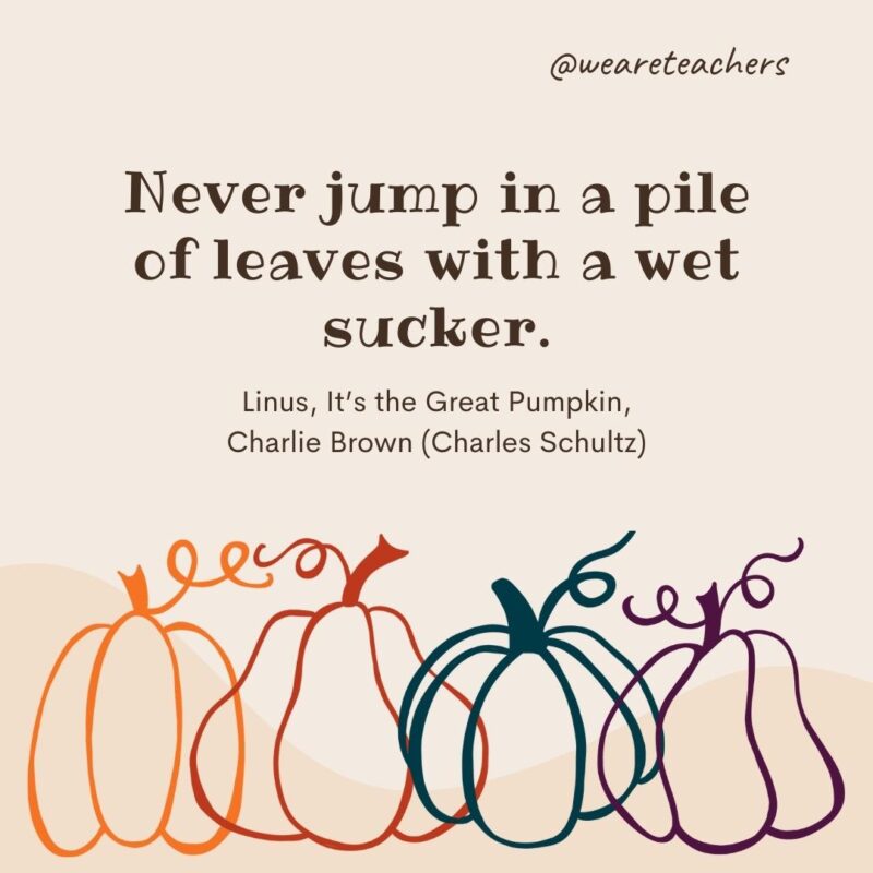 Never jump in a pile of leaves with a wet sucker. —Linus, It’s the Great Pumpkin, Charlie Brown (Charles Schultz)