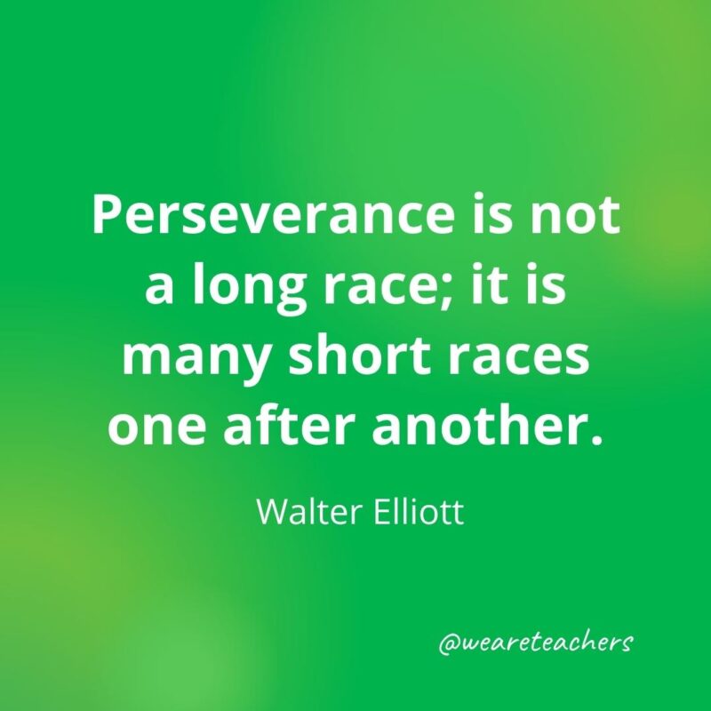 Perseverance is not a long race; it is many short races one after another. —Walter Elliott