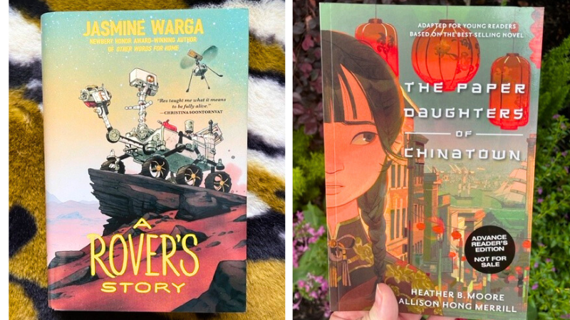 Paired images of two books from 25 best new books for 7th graders