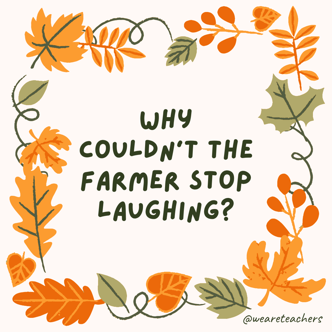 Fall Jokes an image of a fall joke surrounded by fall leaves and vines