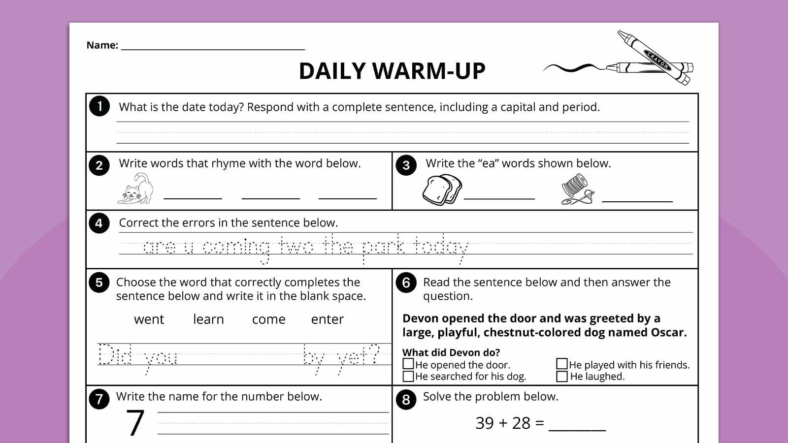 2nd Grade Morning Work