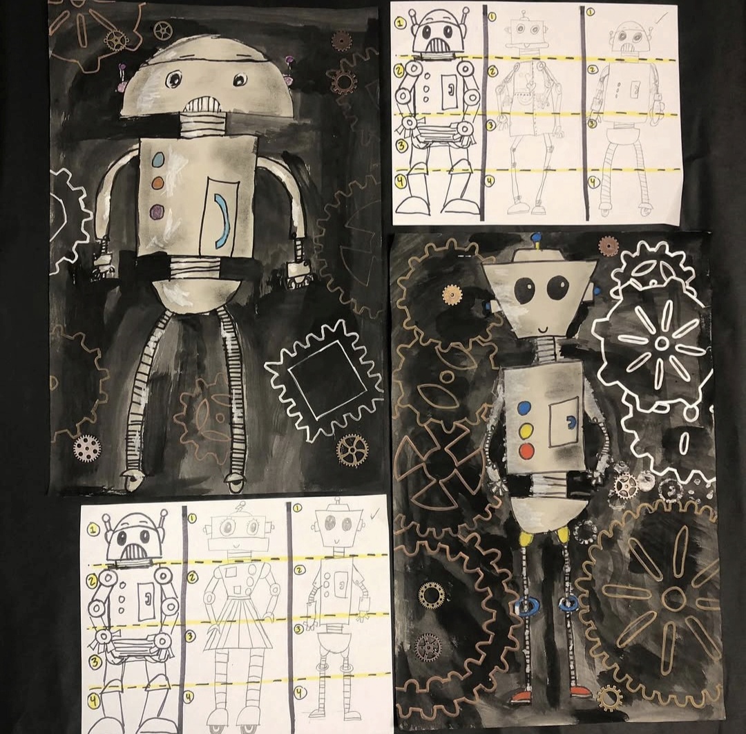 Robot drawings by 2nd grade art students