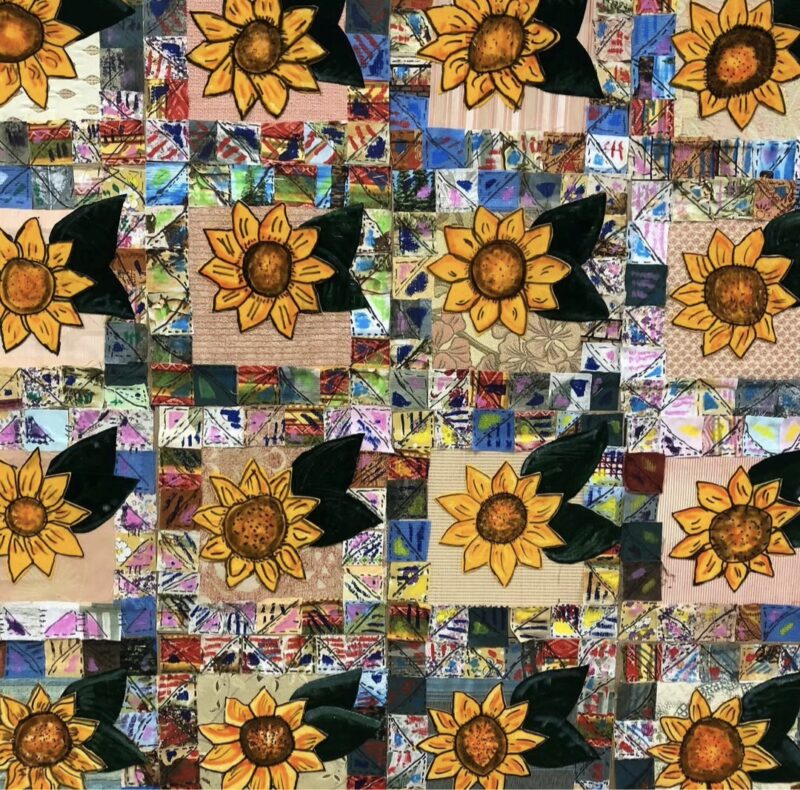 Sunflower quilt collages made of paper