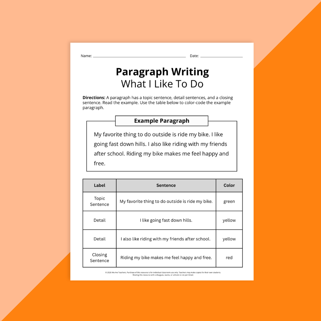 A worksheet on paragraph writing for students to practice second grade skills.