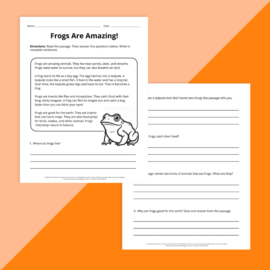 Two images of reading comprehension practice for second graders moving into third grade.