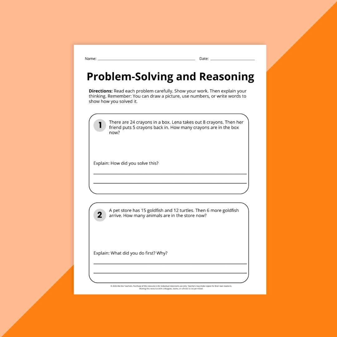 An image of a worksheet for second graders to practice problem-solving and brainstorming.
