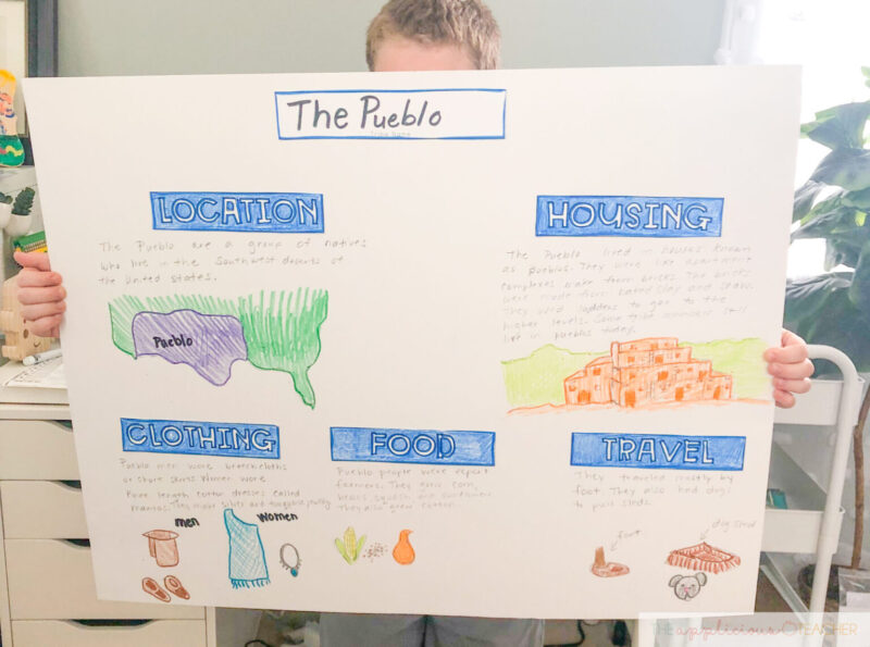 student with his research project about the pueblo native americans to celebrate native american history month