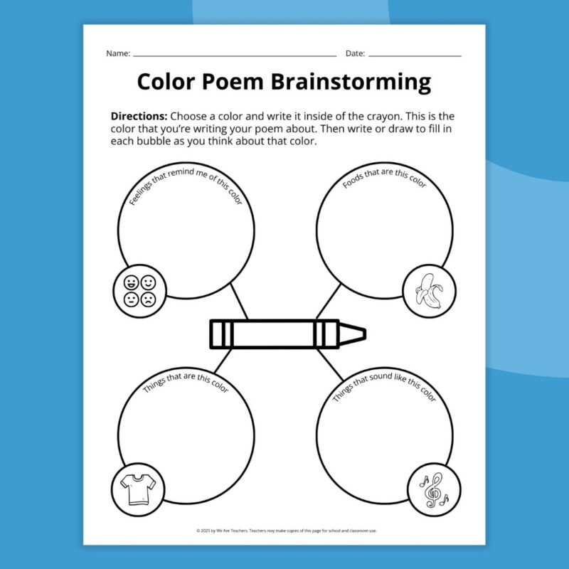 color poem brainstorming sheet