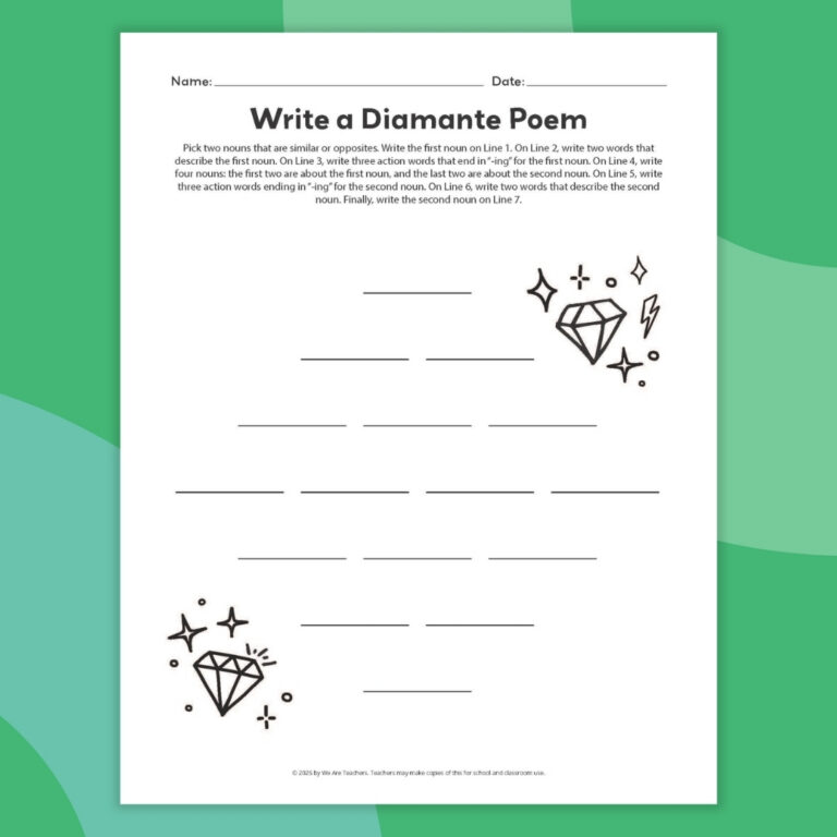 Diamante Poem Worksheets (Free Printable Bundle) - We Are Teachers