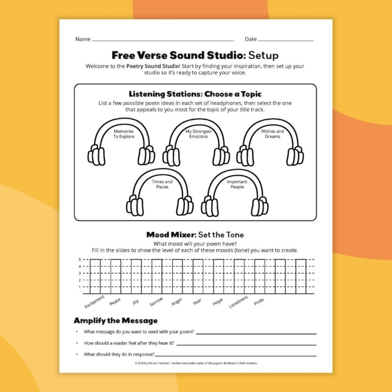 one page printable example from the free verse template bundle