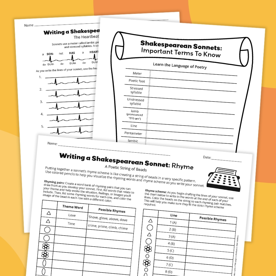 Poetry Worksheet Bundle an image of three different poetry worksheet examples