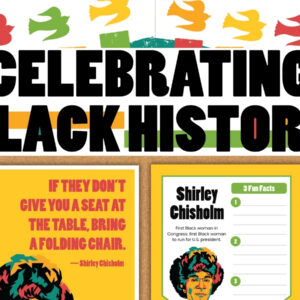 Image of the Black History Month Bulletin Board Kit on a cork board background.