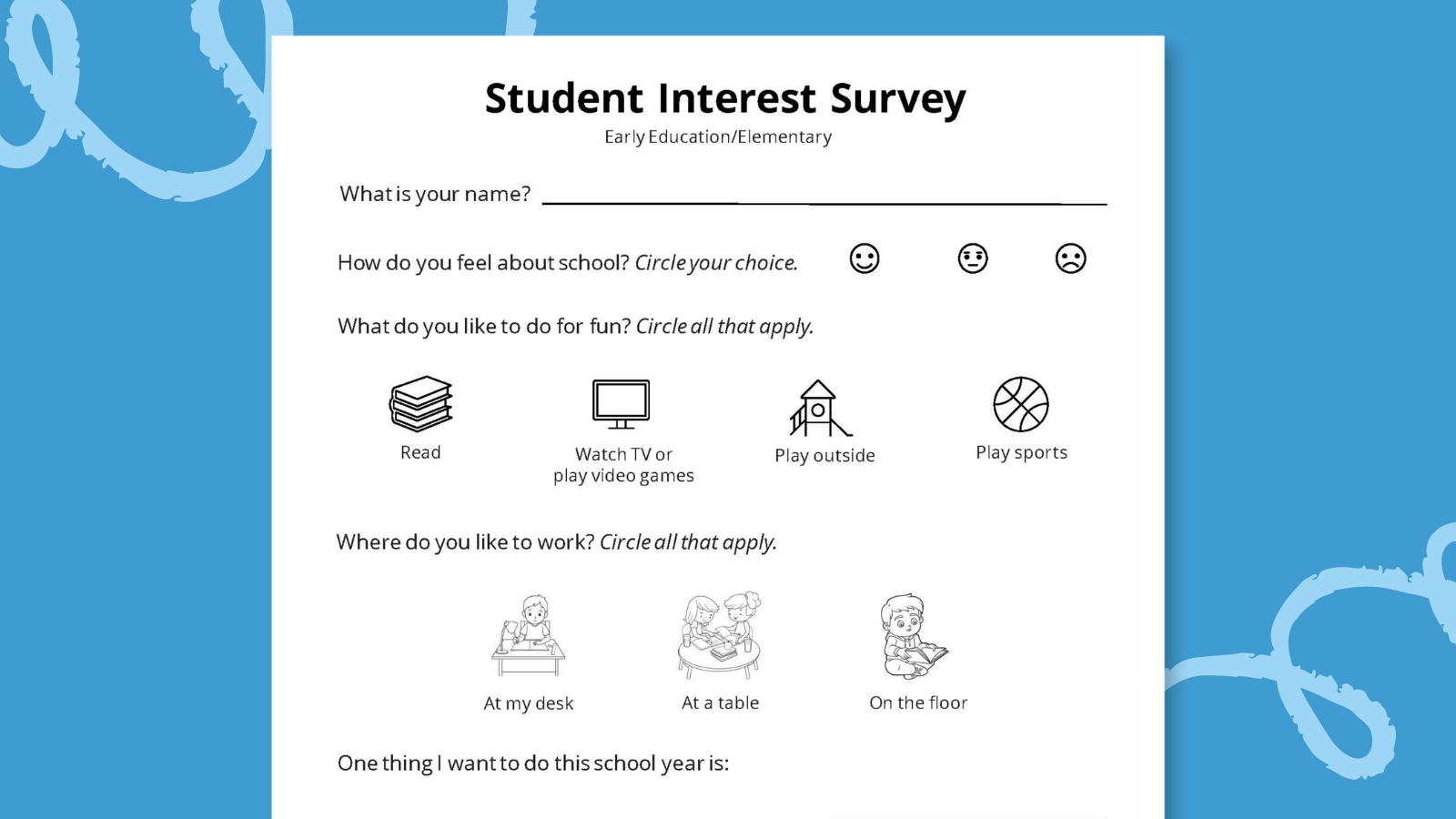 Image of the early elementary student interest survey