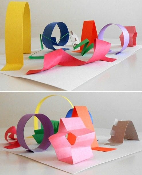 3-D sculptures are created from cardstock folded into different shapes (mother's day crafts for kids)