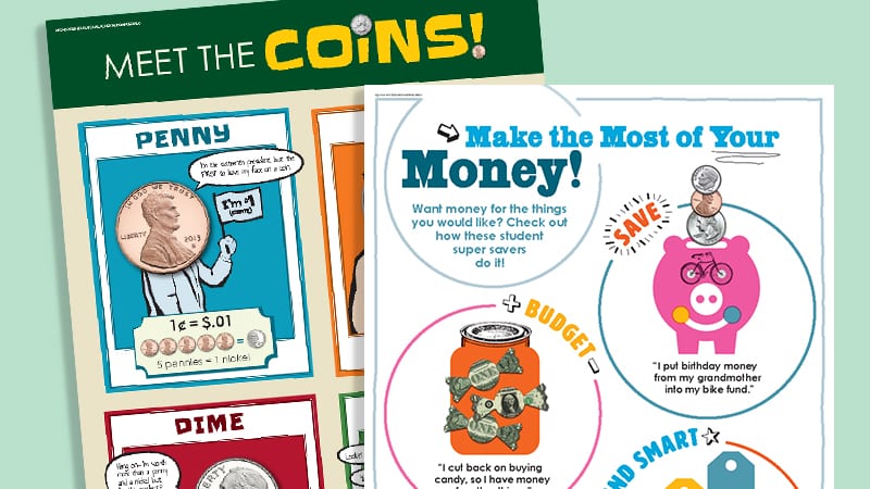 illustration of money saving worksheets for kids financial literacy lesson plans