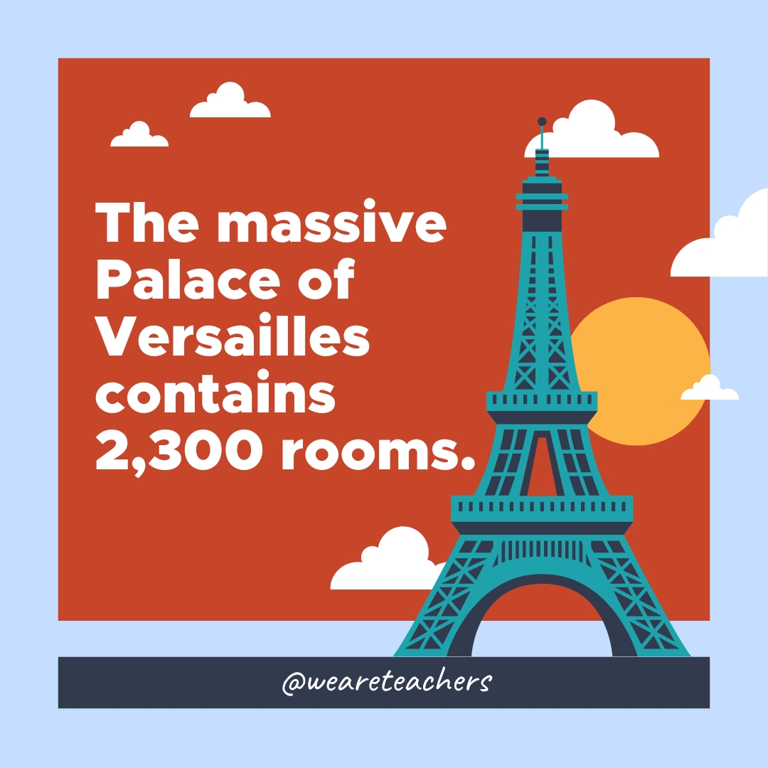 The massive Palace of Versailles contains 2,300 rooms. - facts about france