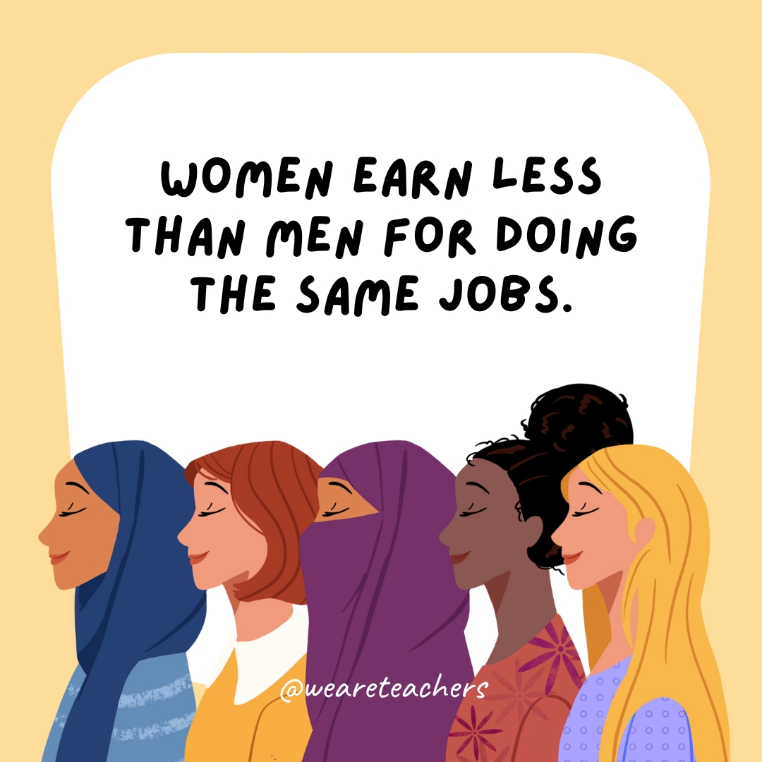 Women earn less than men for doing the same jobs.