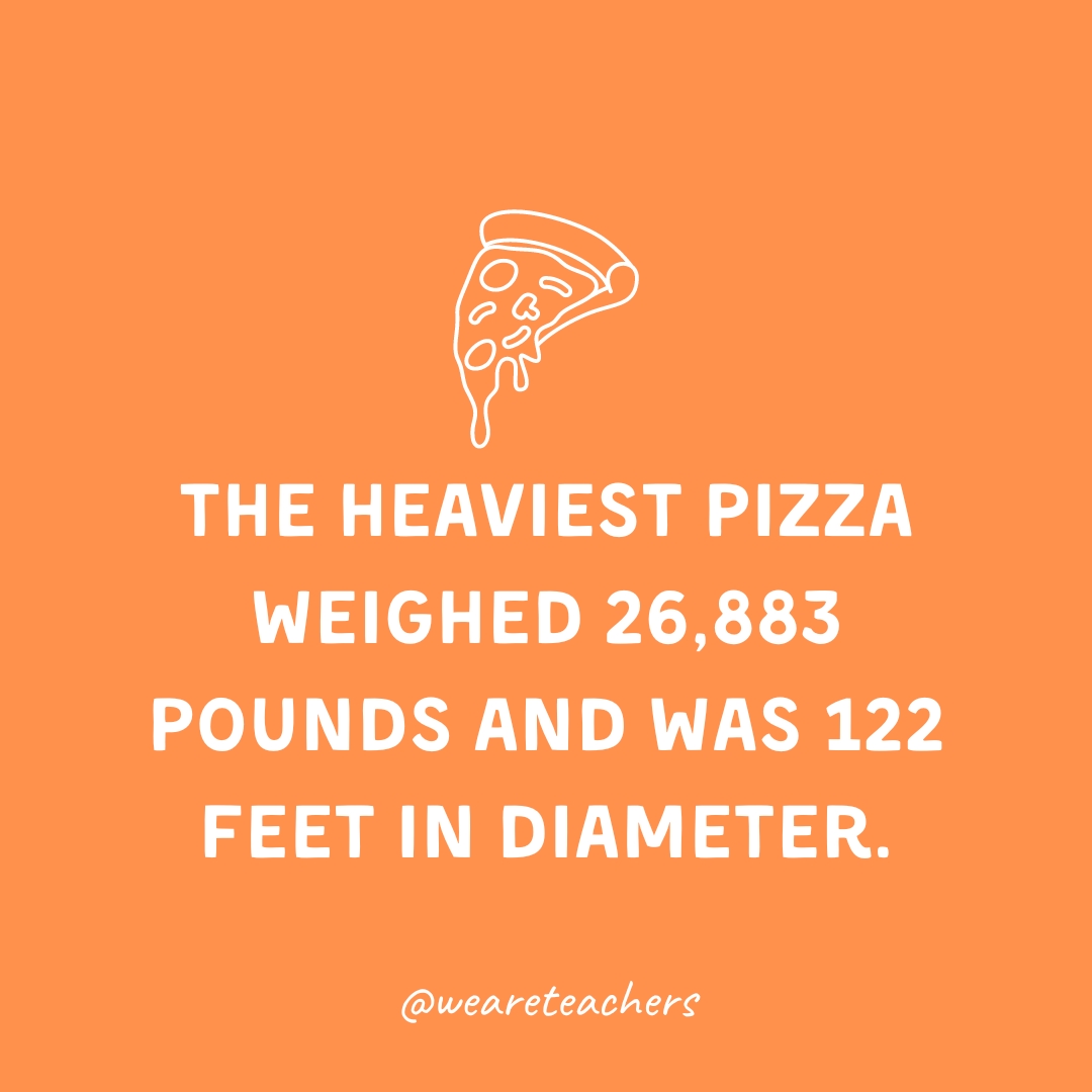 The heaviest pizza weighed 26,883 pounds and was 122 feet in diameter.