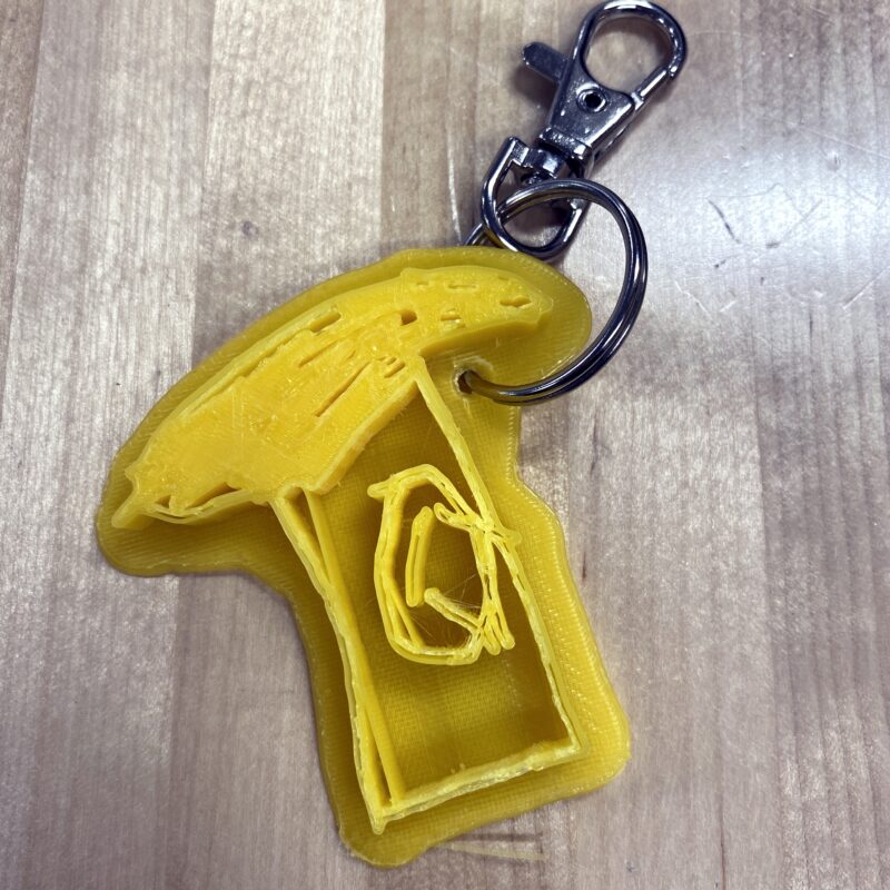 3D printed tree keychain based on a sketch made by a kindergartener