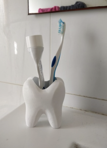 Toothbrush holder shaped like a tooth holding two toothbrushes- 3D printing ideas