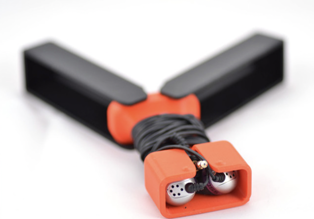 Orange and black earbuds holder