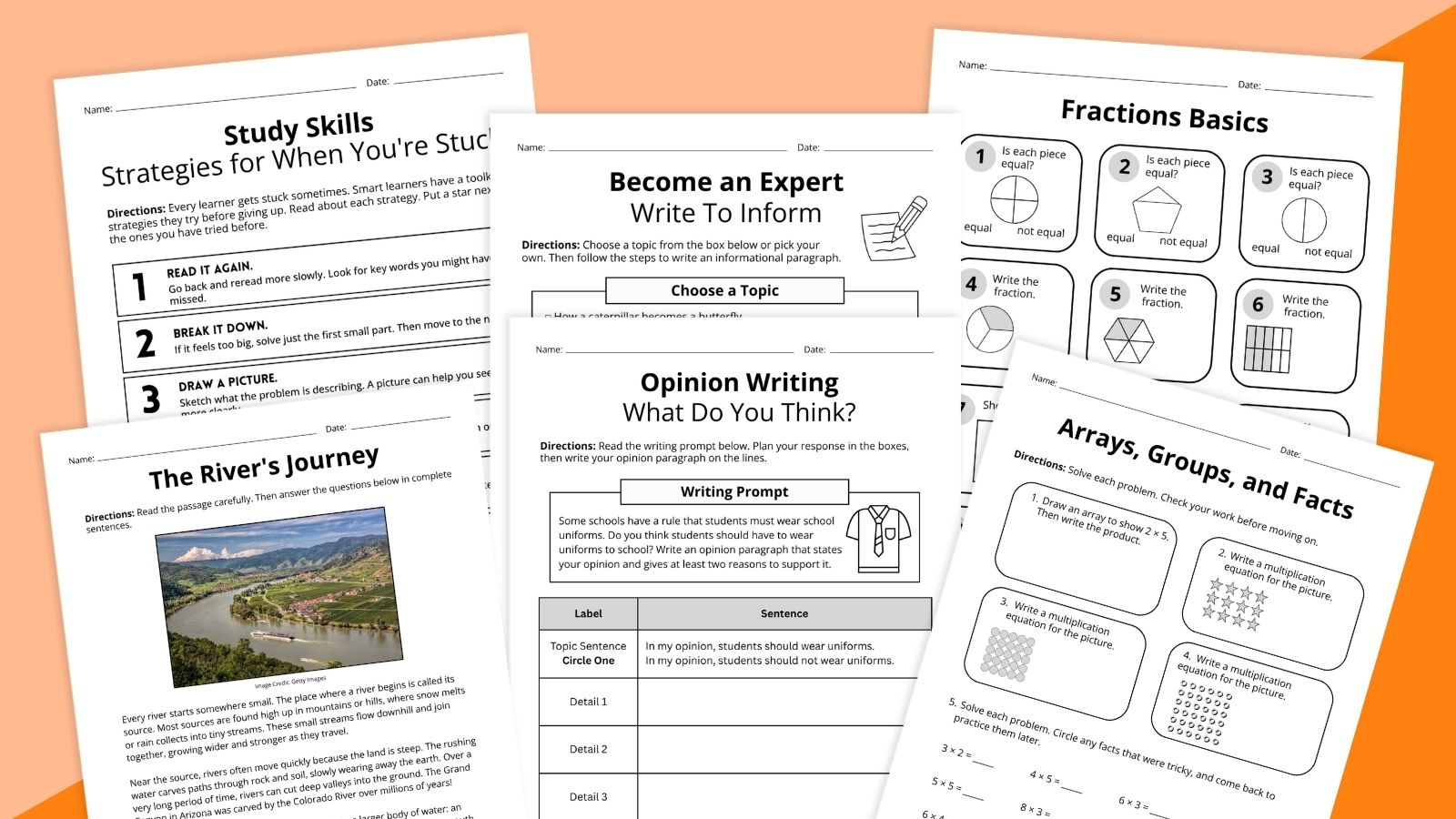 Feature image of worksheets from the Moving Up Worksheet & Activity Bundle: Third Grade.