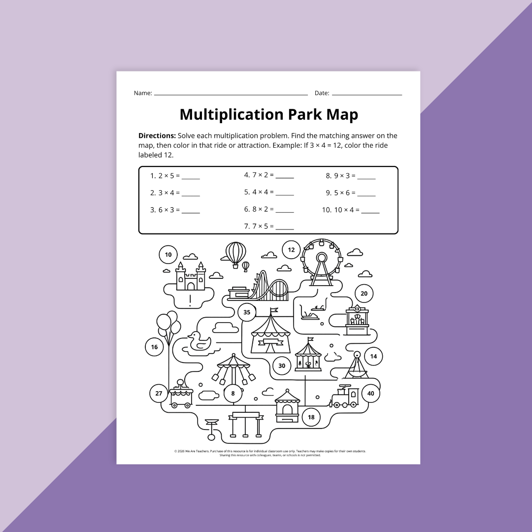 Image of a 3rd grade end-of-year math review worksheet.