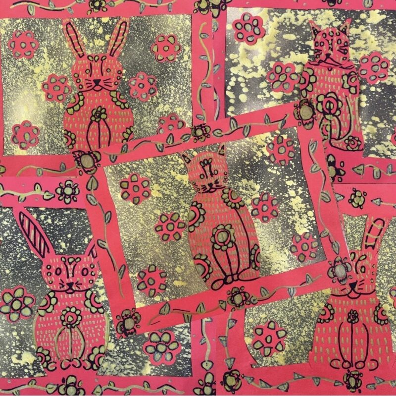 Symmetrical paper cut animals in a Chinese style