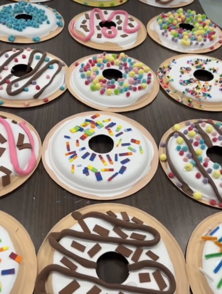 Paper plate donuts created by third graders