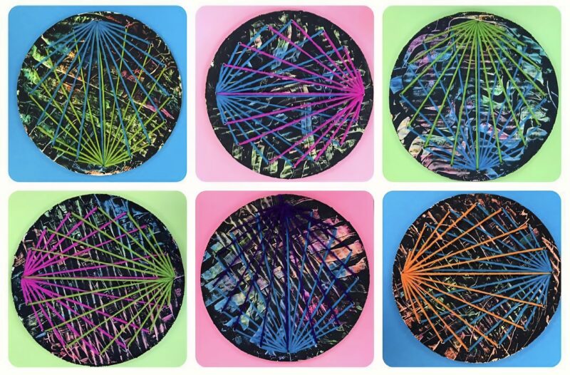 Yarn weaving on painted paper plates