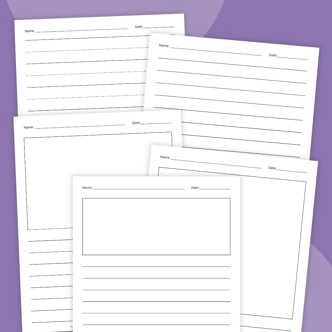 images of a primary lined paper printable examples with and without drawing boxes