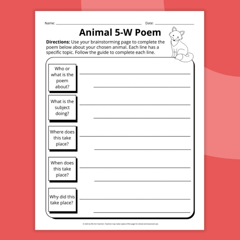 animal poem writing template 