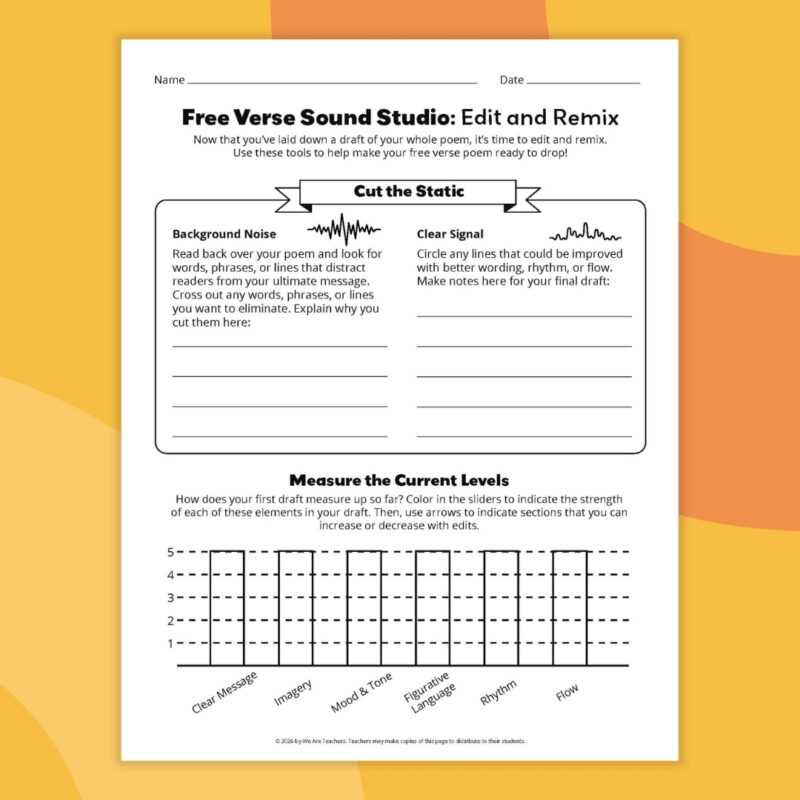 one page printable example from the free verse template bundle