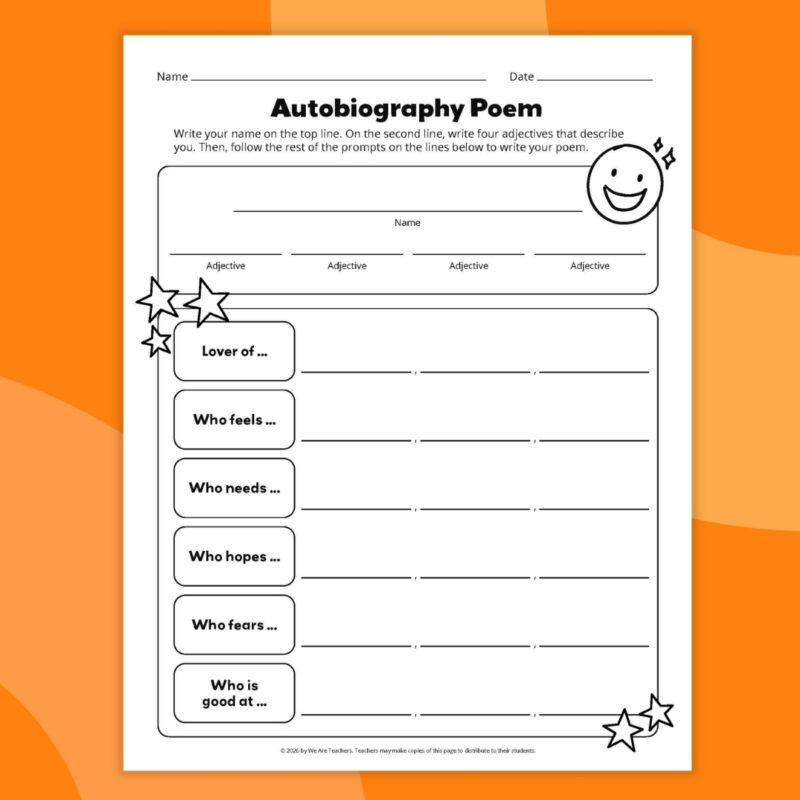 an image of one example printables of an autobiography poem template