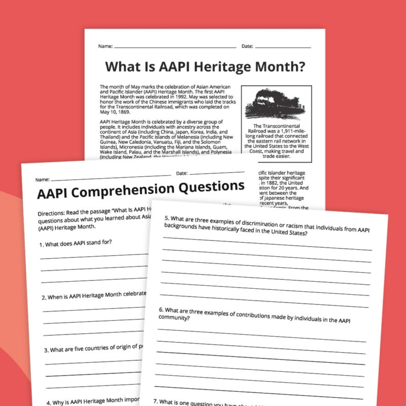 AAPI Heritage Month Reading Comprehension Activity Asian American and Pacific Islander Heritage Month article and lined response sheets