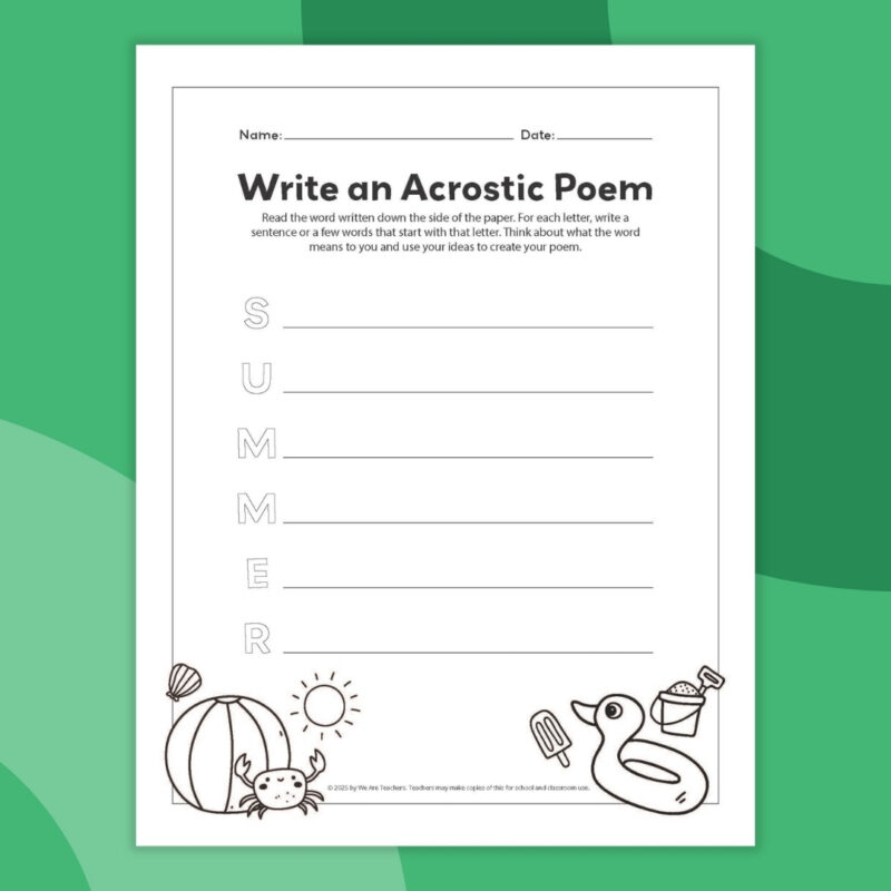 an image of one printable acrostic poem template