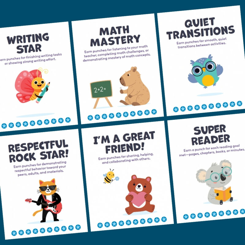 Motivational Punch Cards an image of various motivational punch cards for students