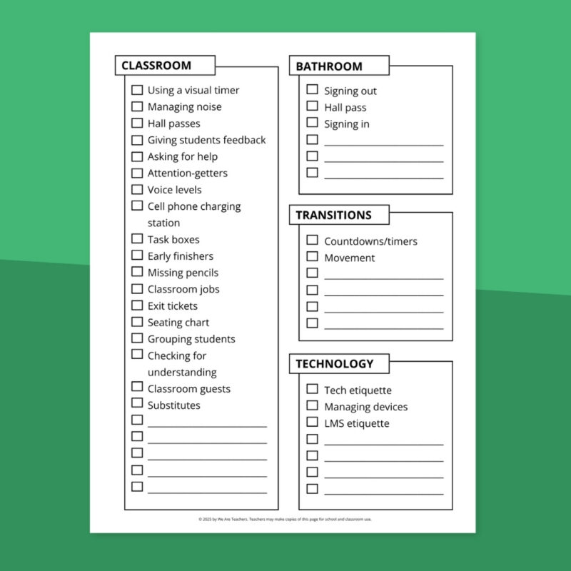 Classroom Procedures and Routines Checklists Page 2 Page 2 of printable classroom procedures and routines checklist